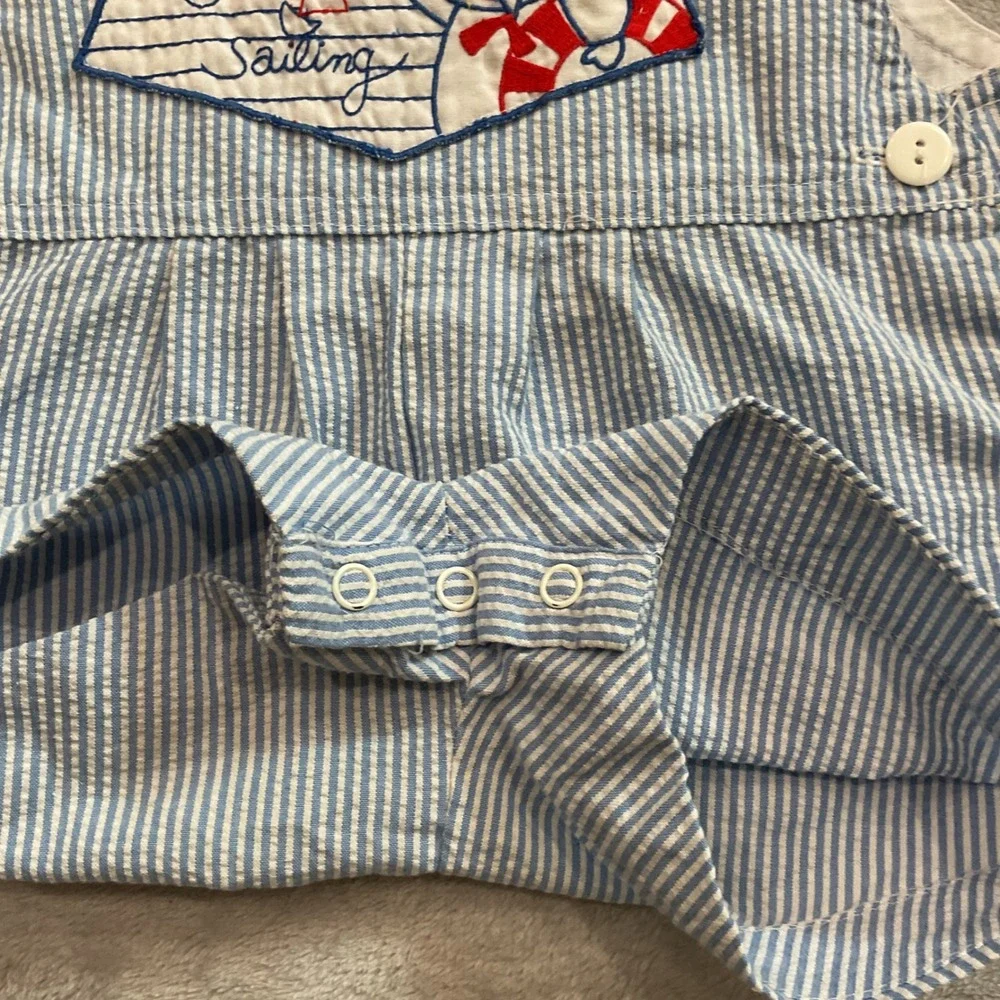 Vintage Blue White Seersucker Nautical Sailing Shortalls 24 Months Pinstripe